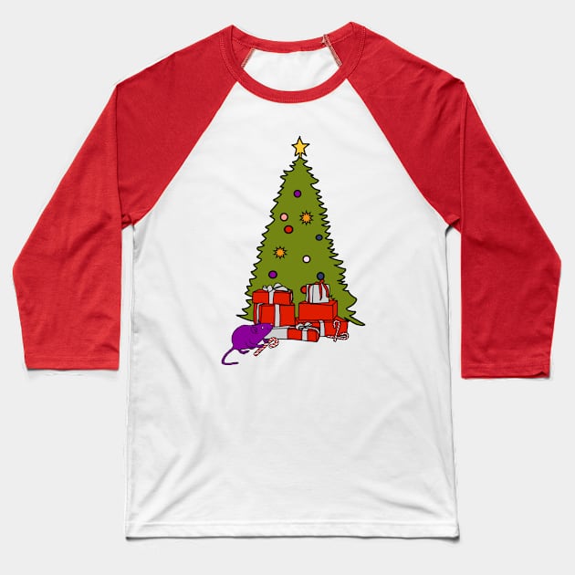 Rat with Candy Cane and Christmas Tree Baseball T-Shirt by ellenhenryart